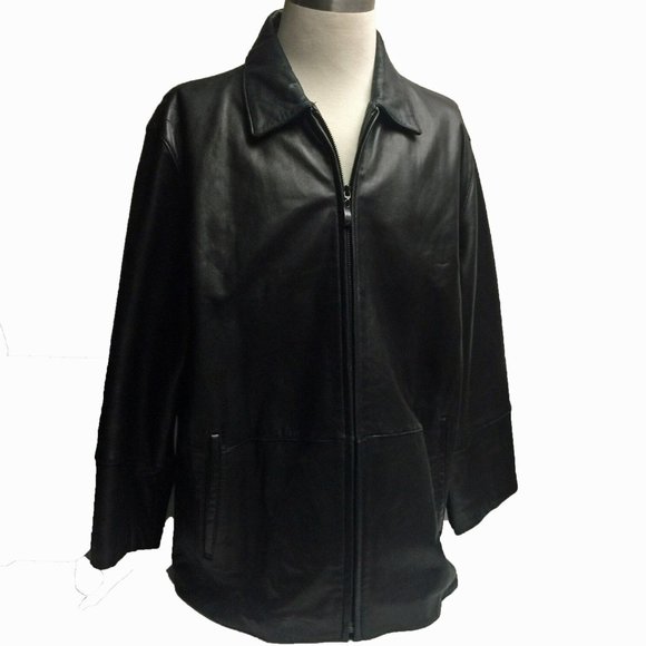 Perry Ellis PORTFOLIO Black Soft‎ Leather Fully Lined 3/4 Coat - Picture 1 of 7